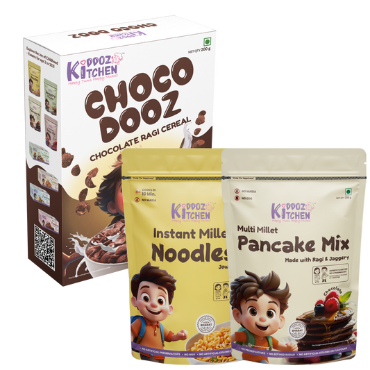 Instant Millet Noodles & Millet Pancake Mix & Ragi Choco Dooz (Ragi Cereal)– 620g (120g + 300g + 200g)