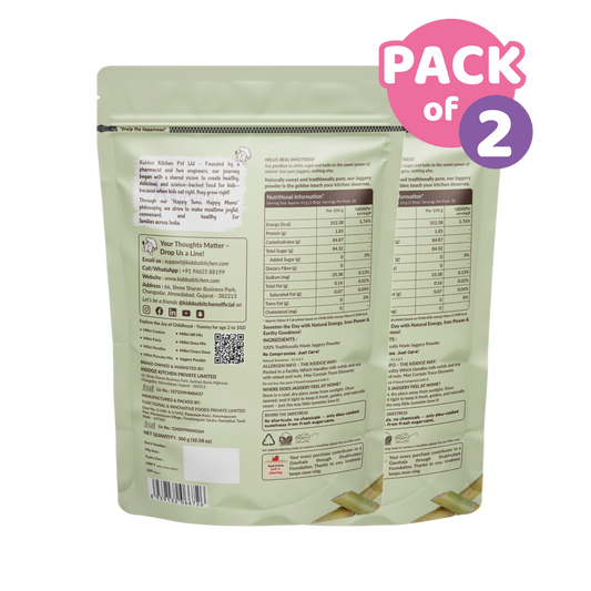 Kiddoz Kitchen Jaggery Powder – Natural Sweetener | Made from Pure Sugarcane | No Chemicals | Unrefined & Wholesome – Pack of 2 - 600g (2x300g)