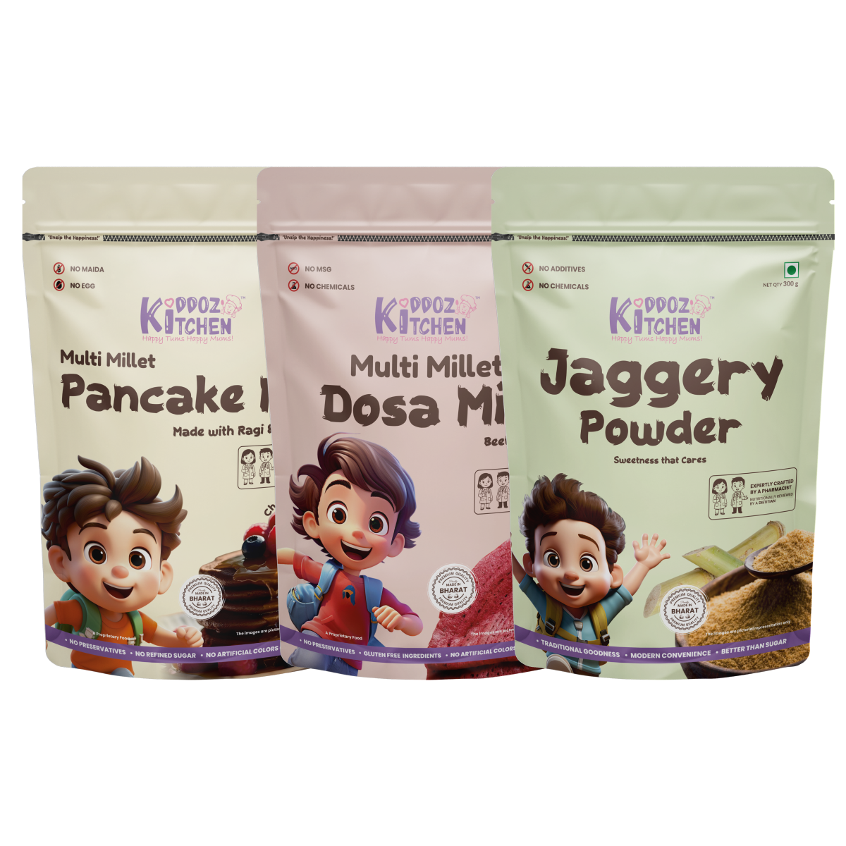 Millet Pancake Mix, Millet Dosa Mix & Jaggery Powder - 900g (300g + 300g + 300g)