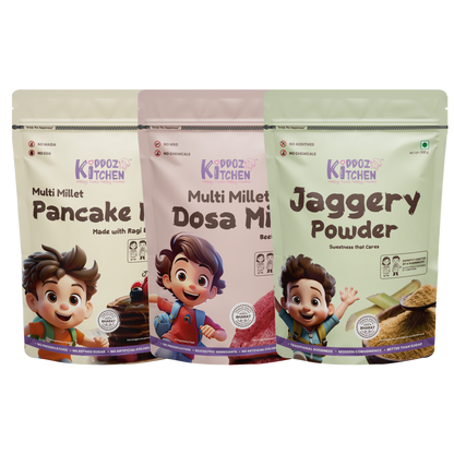 Millet Pancake Mix, Millet Dosa Mix & Jaggery Powder - 900g (300g + 300g + 300g)