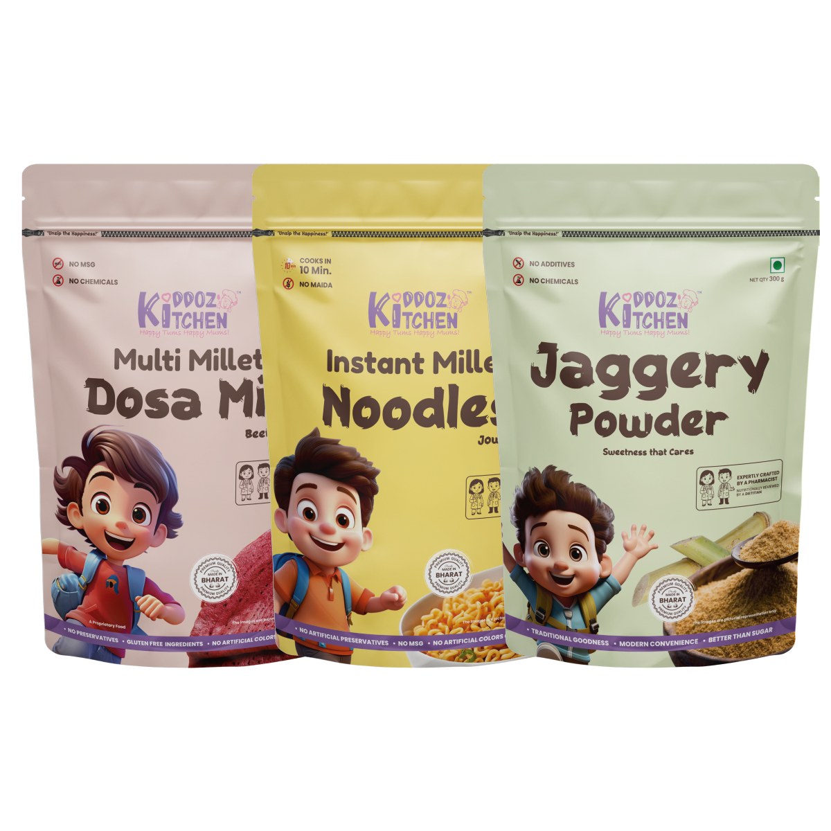 Millet Dosa Mix, Instant Millet Noodles & Jaggery Powder Combo-720g (300g + 120g + 300g)