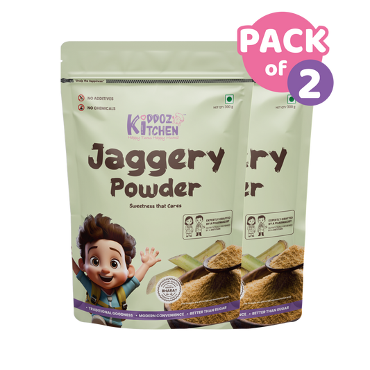 Kiddoz Kitchen Jaggery Powder – Natural Sweetener | Made from Pure Sugarcane | No Chemicals | Unrefined & Wholesome – Pack of 2 - 600g (2x300g)