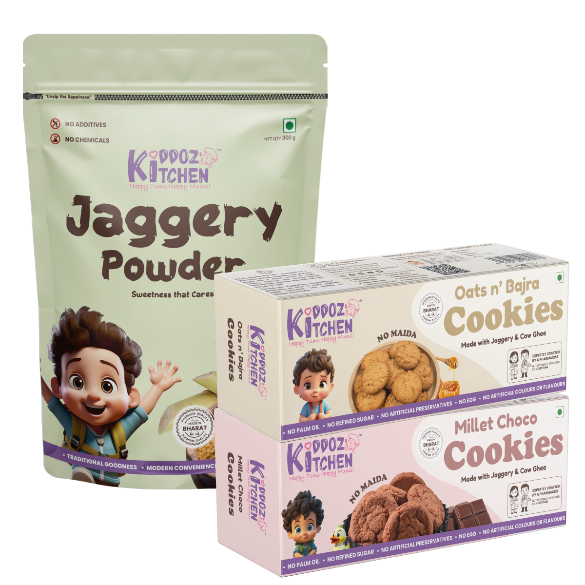 Jaggerry Powder, Oats n’ Bajra & Millet Choco Cookies Combo Pack – 500g (300g + 2x100g)
