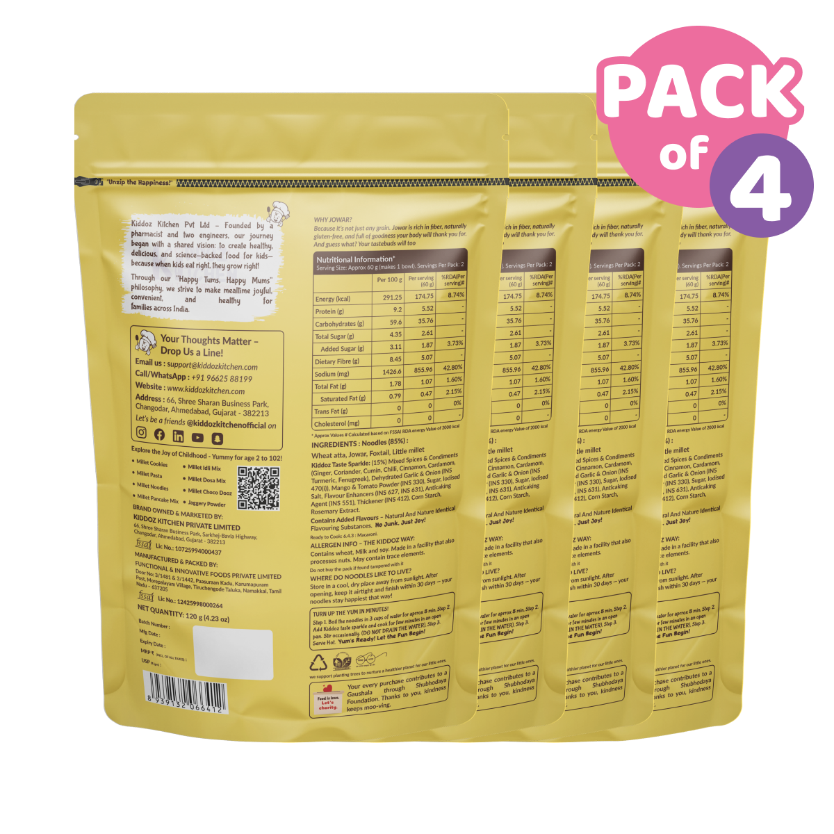 Instant Healthy Millet Noodles | Jowar  Pack of 4 - 480g (4x120g)