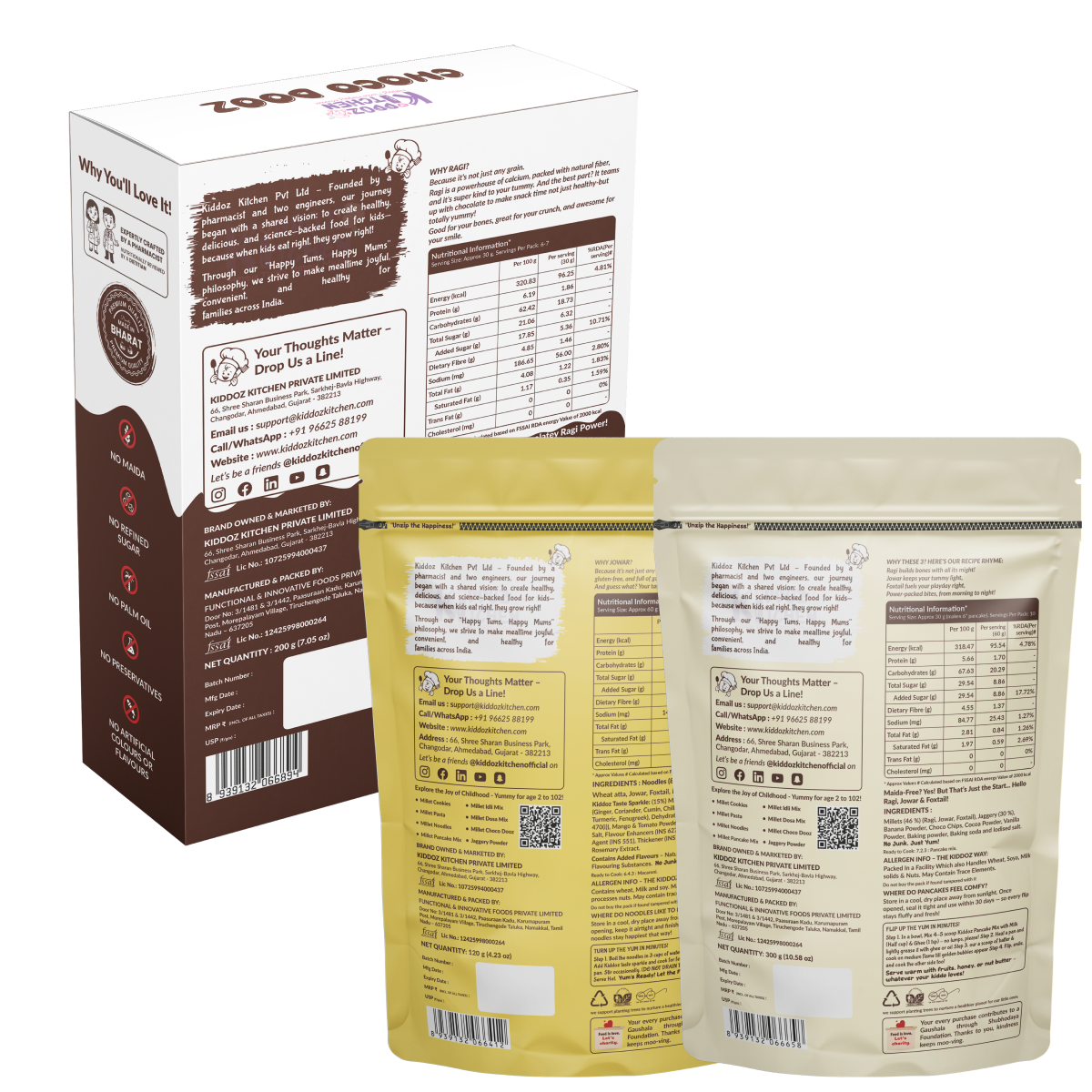 Instant Millet Noodles & Millet Pancake Mix & Ragi Choco Dooz (Ragi Cereal)– 620g (120g + 300g + 200g)