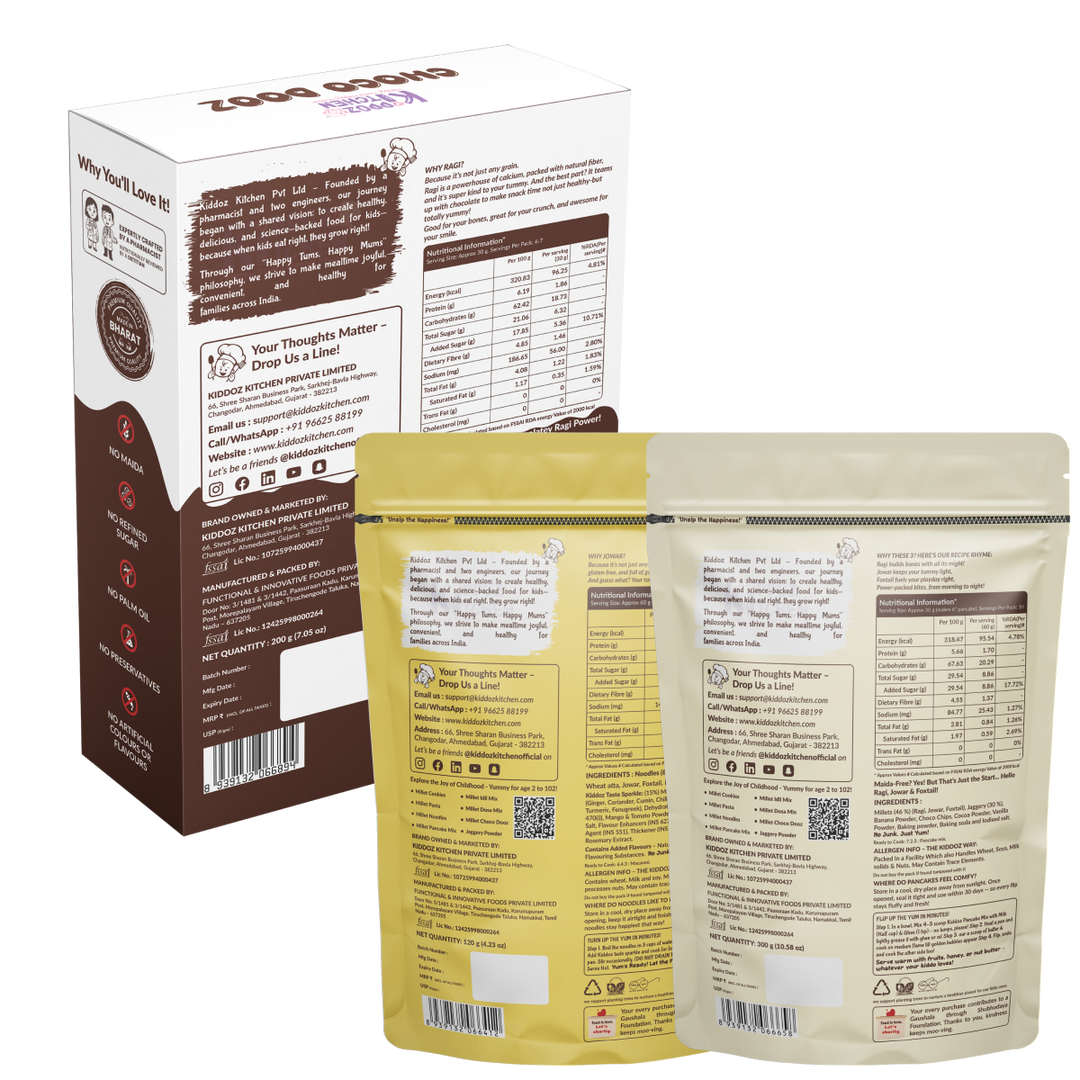 Instant Millet Noodles & Millet Pancake Mix & Ragi Choco Dooz (Ragi Cereal)– 620g (120g + 300g + 200g)