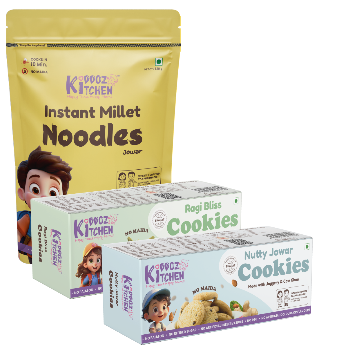 Instant Millet Noodles, Ragi Bliss Cookies & Nutty Jowar cookies - 320g (120g + 100g + 100g)