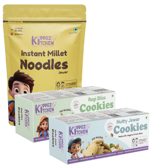 Instant Millet Noodles, Ragi Bliss Cookies & Nutty Jowar cookies - 320g (120g + 100g + 100g)