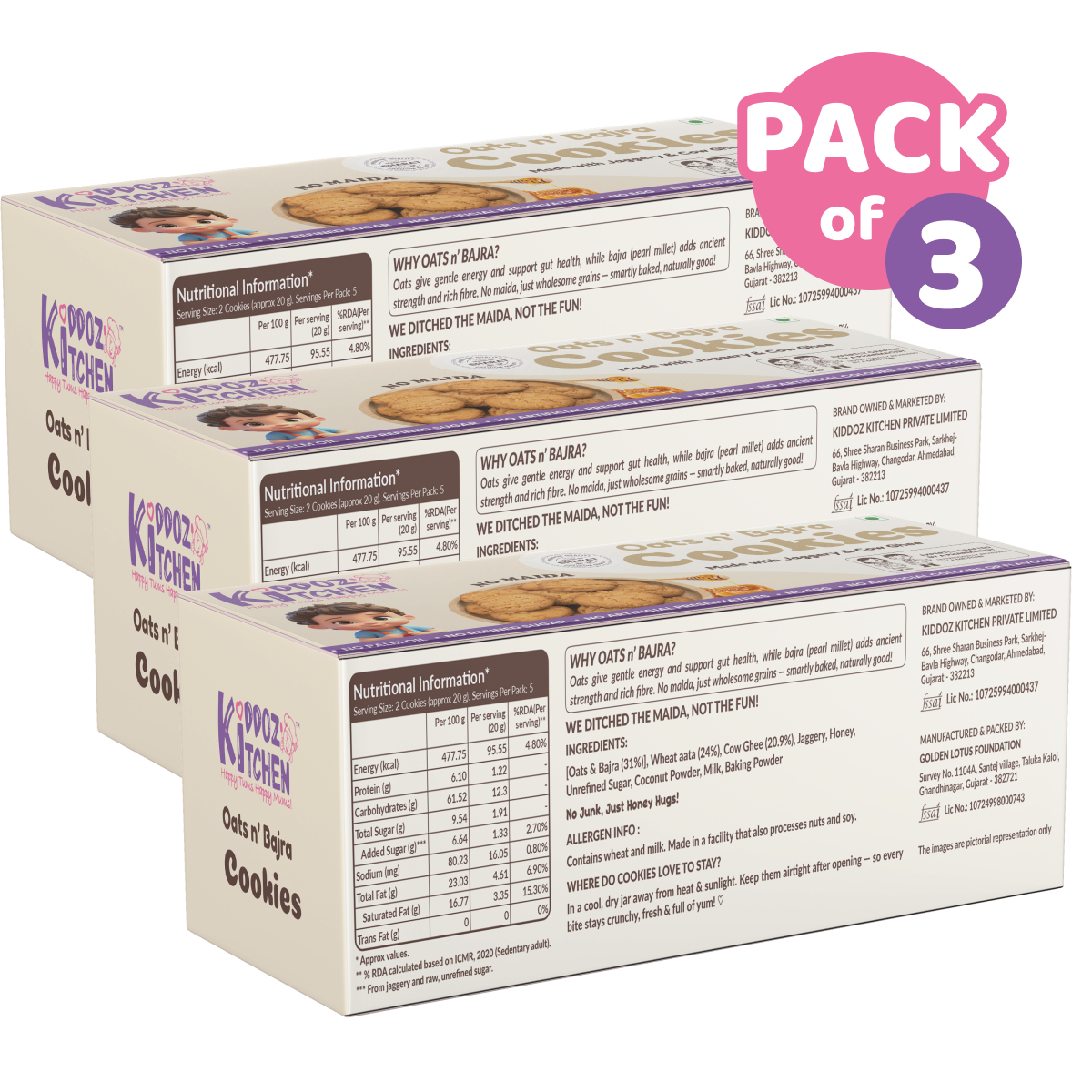 Oats n' Bajra Healthy Millet Cookies Pack of 3- 300g (3x100g)