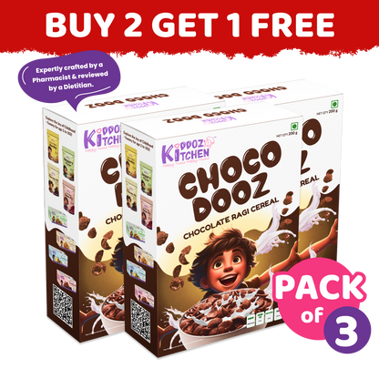 Ragi Choco Dooz – Chocolate Ragi Cereal – Buy 2 Get 1 FREE | Limited Stock Clearance (Pack of 3 - 600g (3x200g))