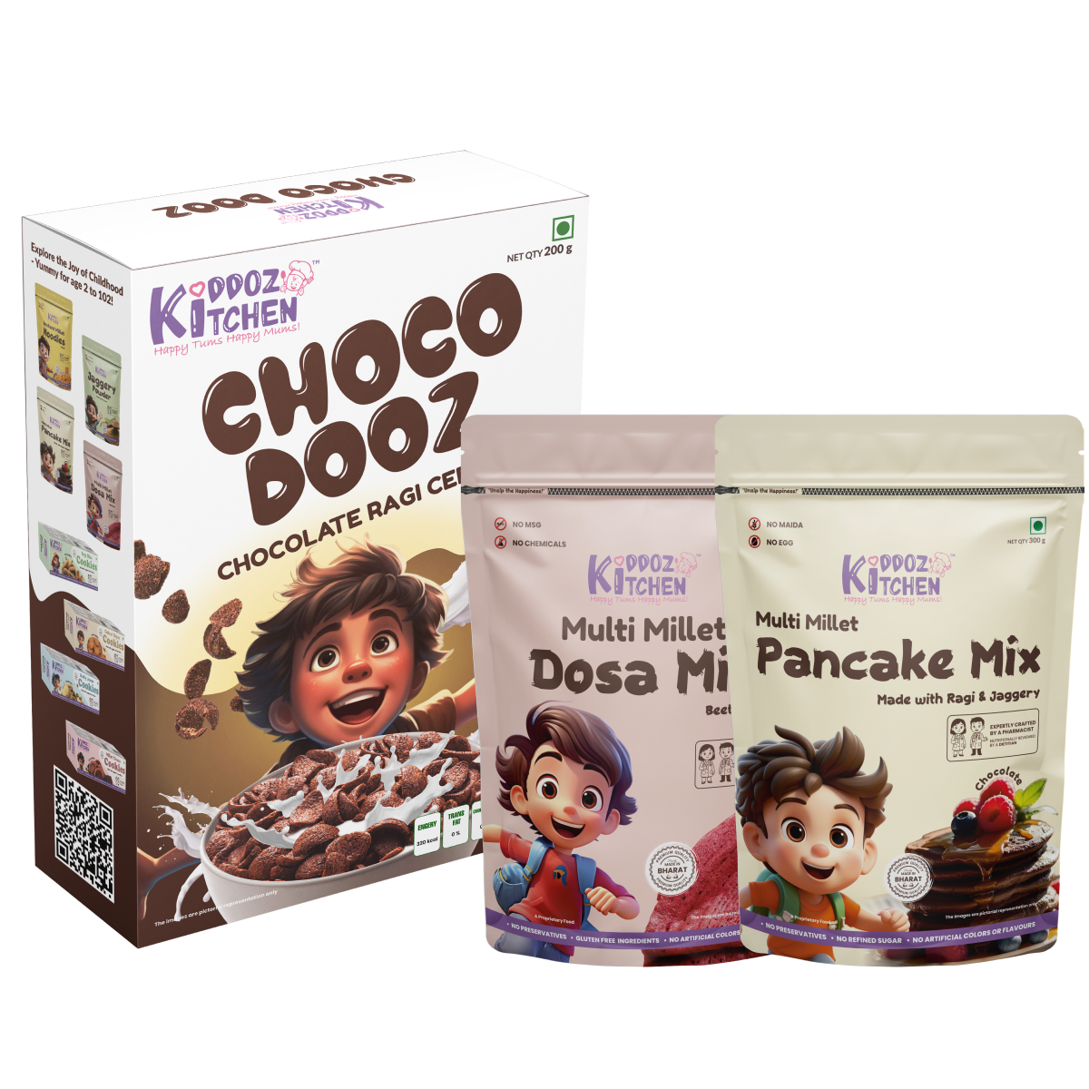 Choco Dooz, Millet Pancake Mix & Millet Dosa Mix Combo-800g (200g + 300g + 300g)
