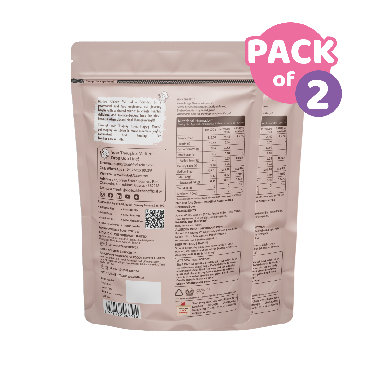 Multi Millet Dosa Mix – Beetroot Pack of 2- 600g (2x300g)